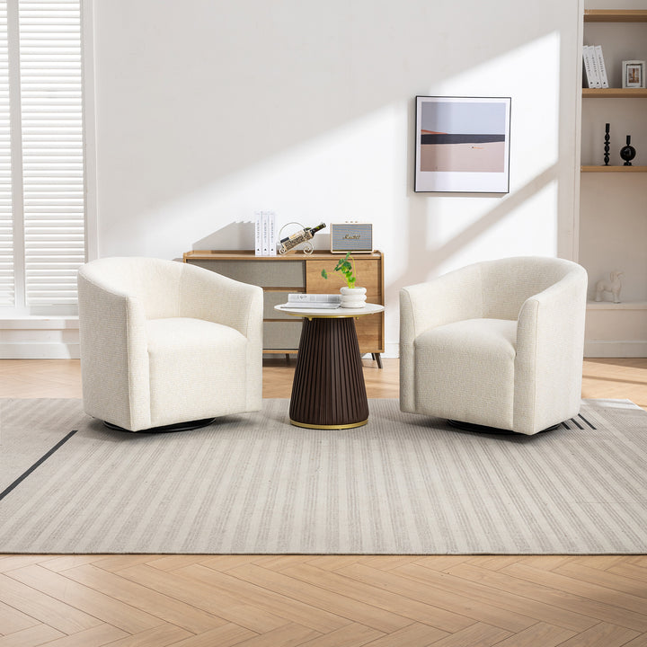 SEYNAR Mid-Century Modern Linen Upholstered 360 Degree Swiel Accent Barrel Chair Set of 2 for Living Room Image 1