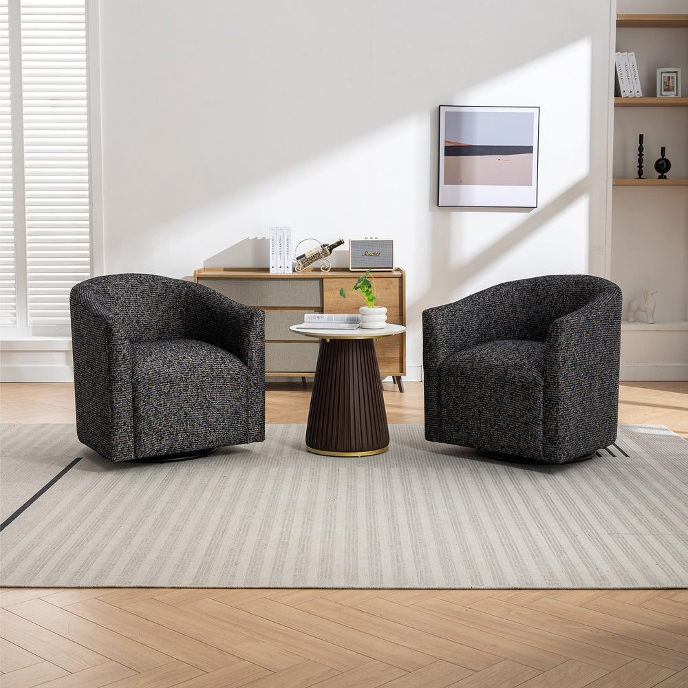 SEYNAR Mid-Century Modern Linen Upholstered 360 Degree Swiel Accent Barrel Chair Set of 2 for Living Room Image 2