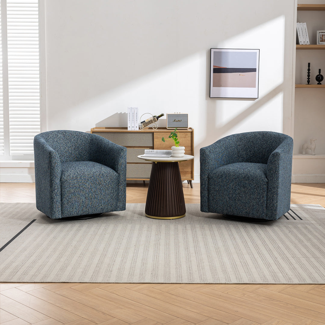 SEYNAR Mid-Century Modern Linen Upholstered 360 Degree Swiel Accent Barrel Chair Set of 2 for Living Room Image 4