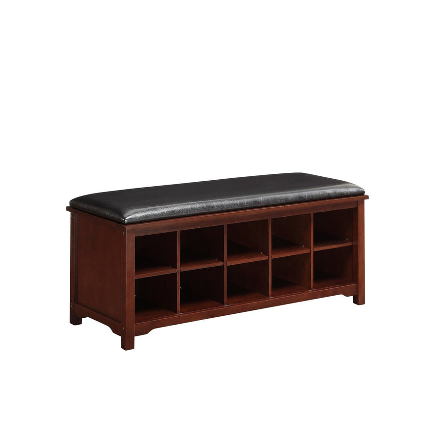 Cape Anne Walnut Solid Wood Faux Leather Storage Bench Image 1