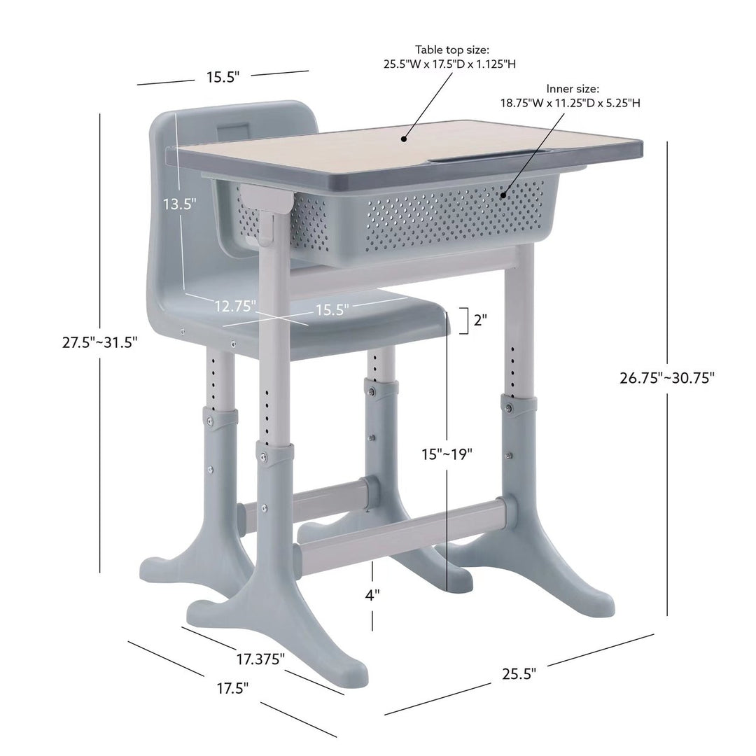 Stevie Grey Adjustable Student Desk Image 3