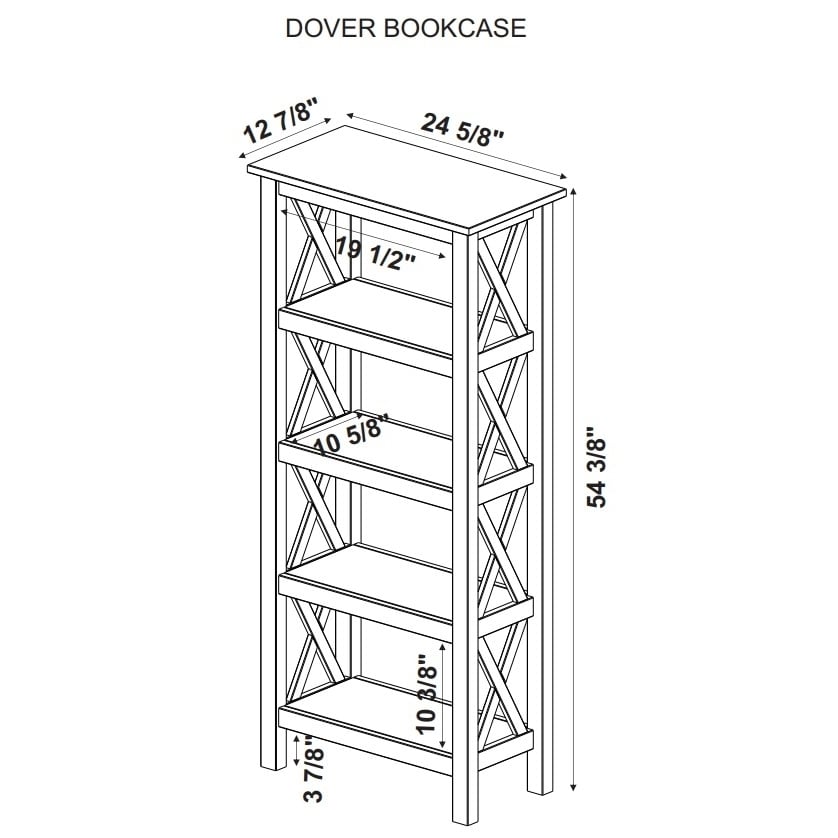 Dover Black Pine Wood 4-Shelf Bookcase Image 3