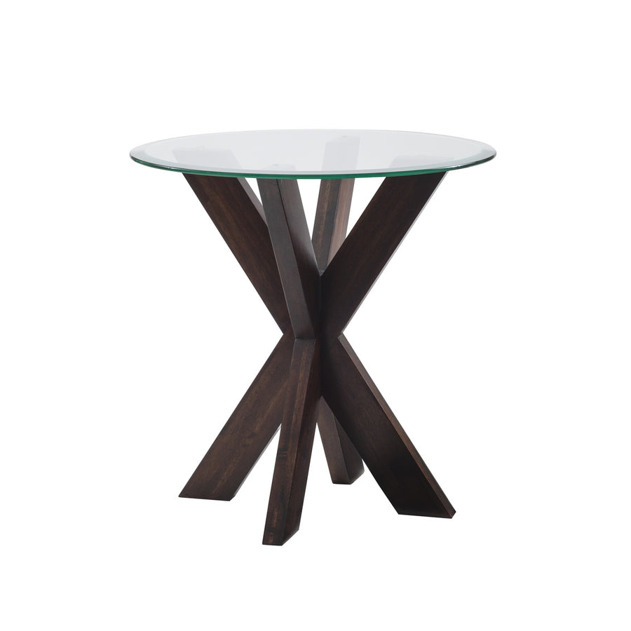 Adleer Acacia X base Side Table with Glass Top Image 1