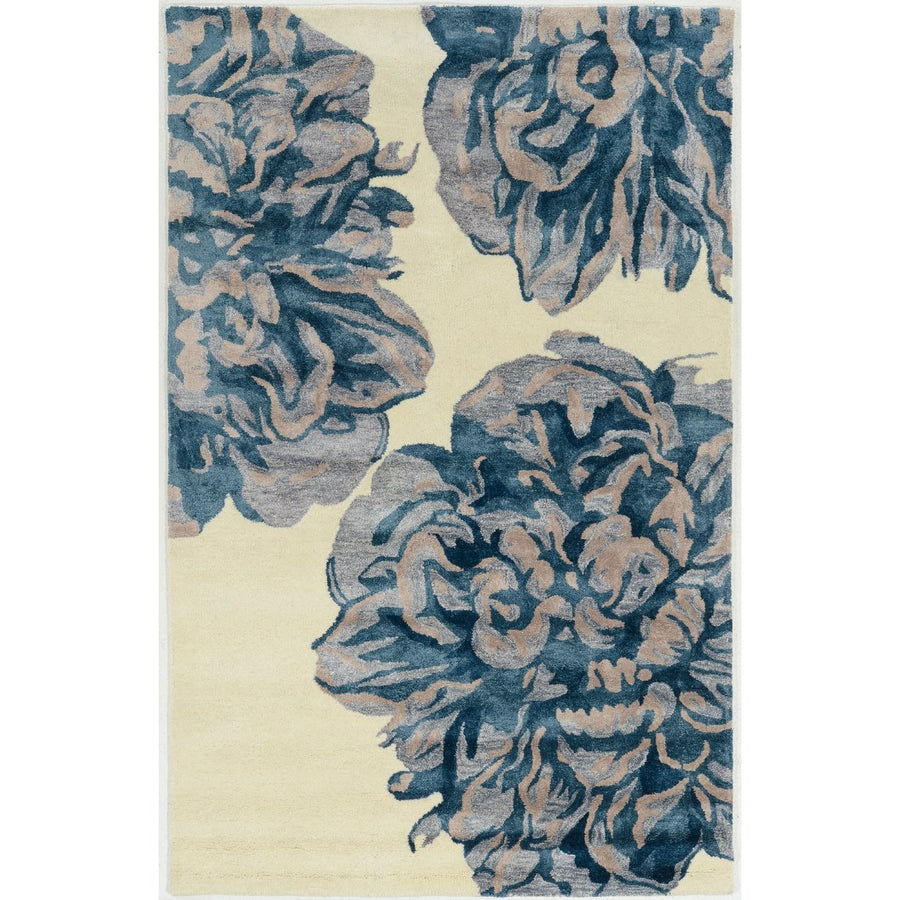 Aspire Wool Floral Ivory and Navy 8X11 Image 1