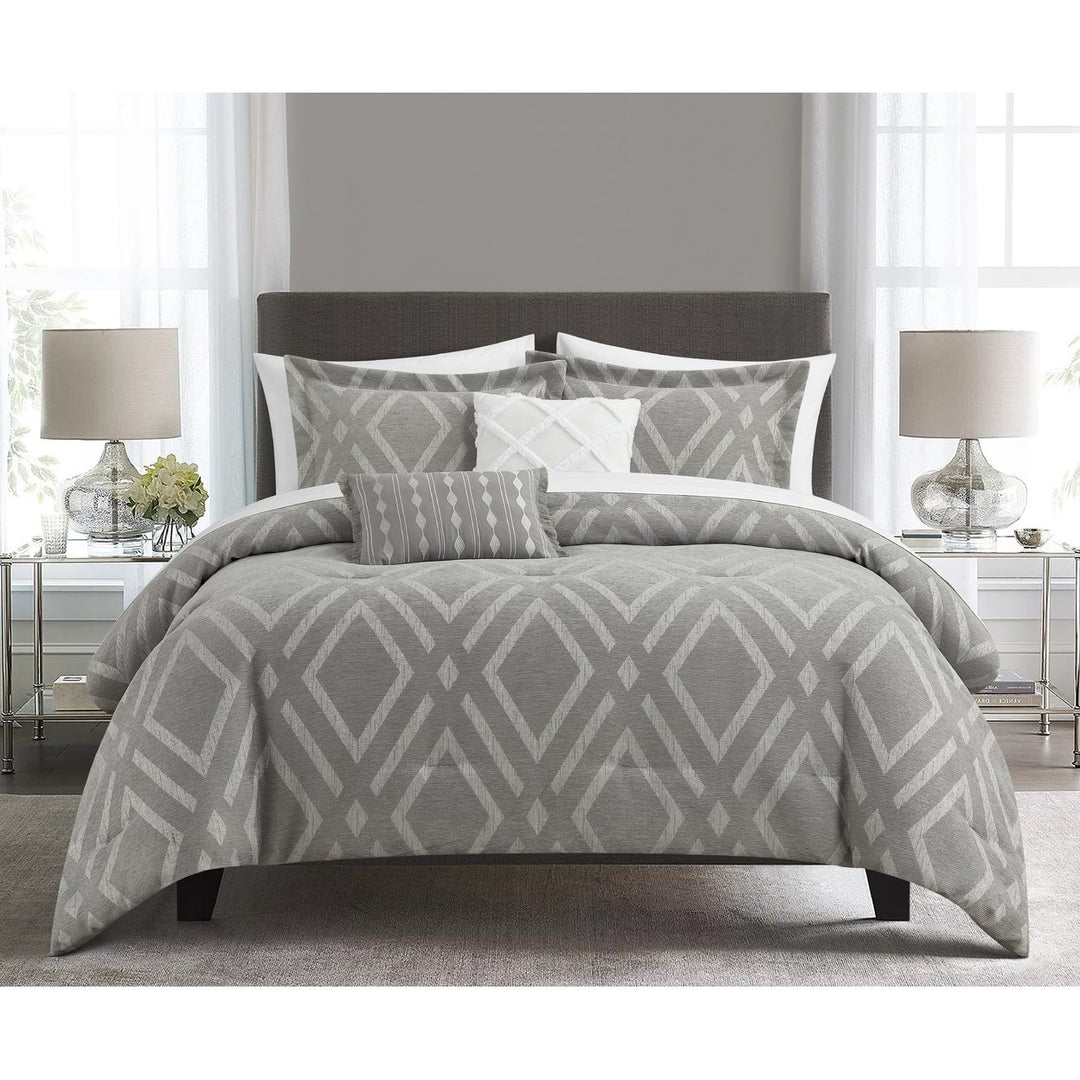 Aberham 5-Piece Comforter Set Chenille Jacquard Fabric with Geometric Design Image 3