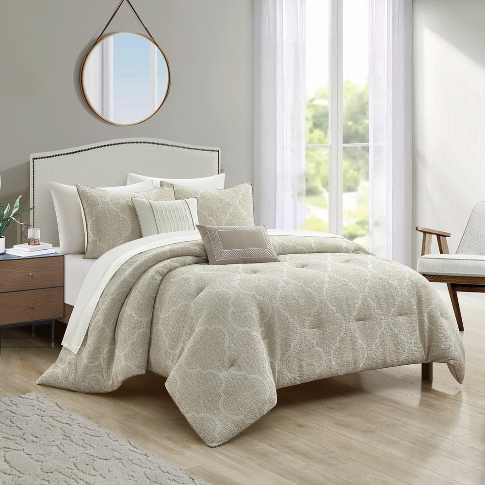 Kenlee 5 Piece Comforter Set Double Layered Gauze Jacquard Geometric Pattern Bedding Image 2