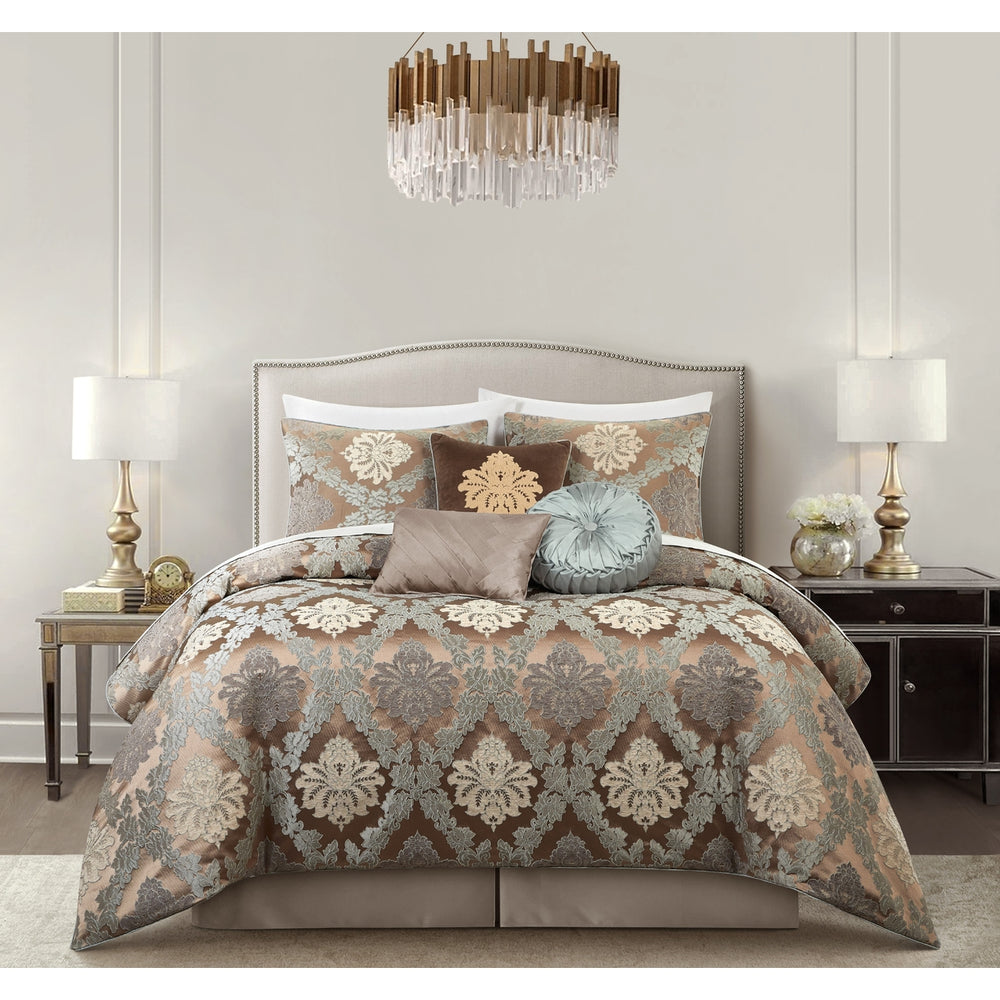 Gretta 10 Piece Queen Size Chenille Comforter Set, Medallion Design Bedding For All Seasons Image 2