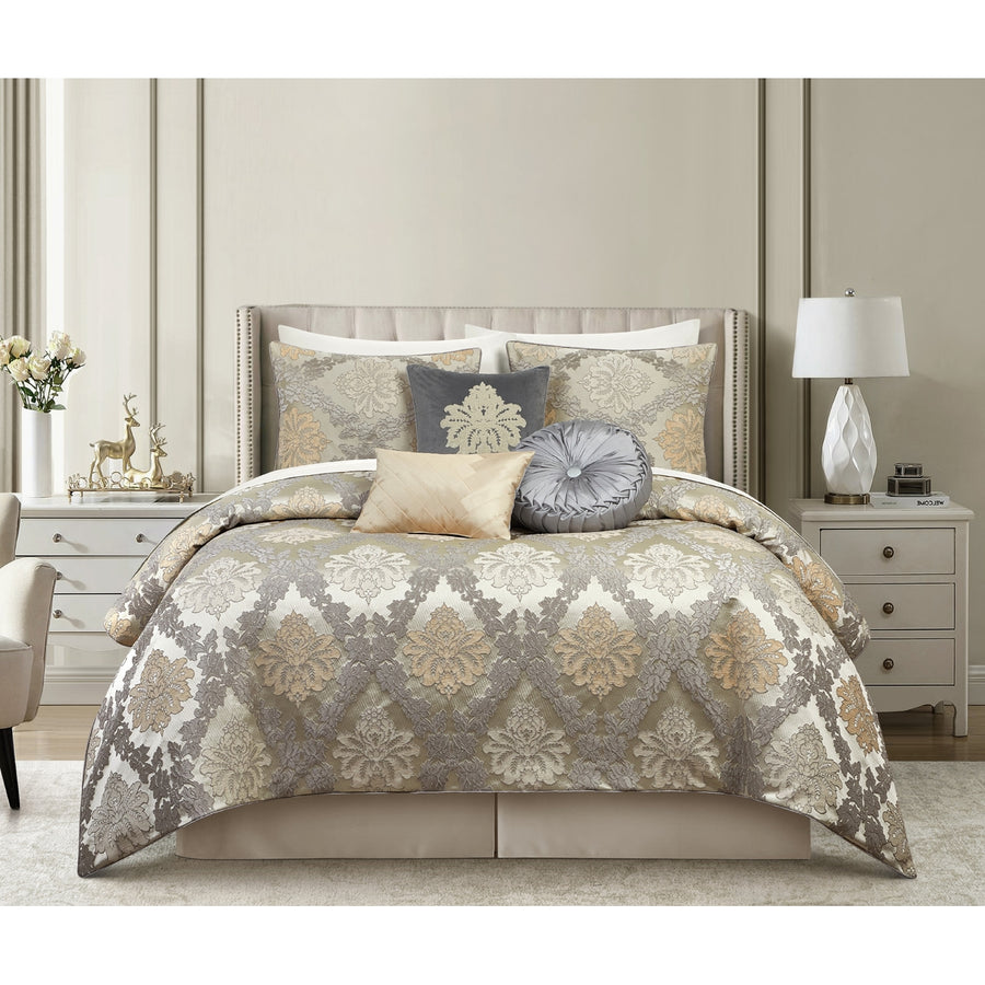 Gretta 10 Piece Queen Size Chenille Comforter Set, Medallion Design Bedding For All Seasons Image 1
