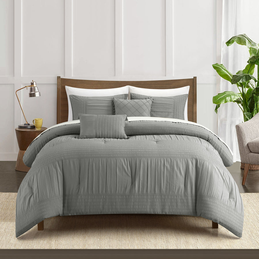 Leola 5 Piece Comforter Set with Rich Pleated with Seersucker Details Image 1