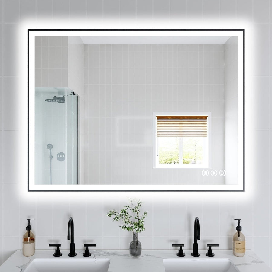 Apex-Noir 48"x36" Framed LED Lighted Bathroom Mirror Image 1