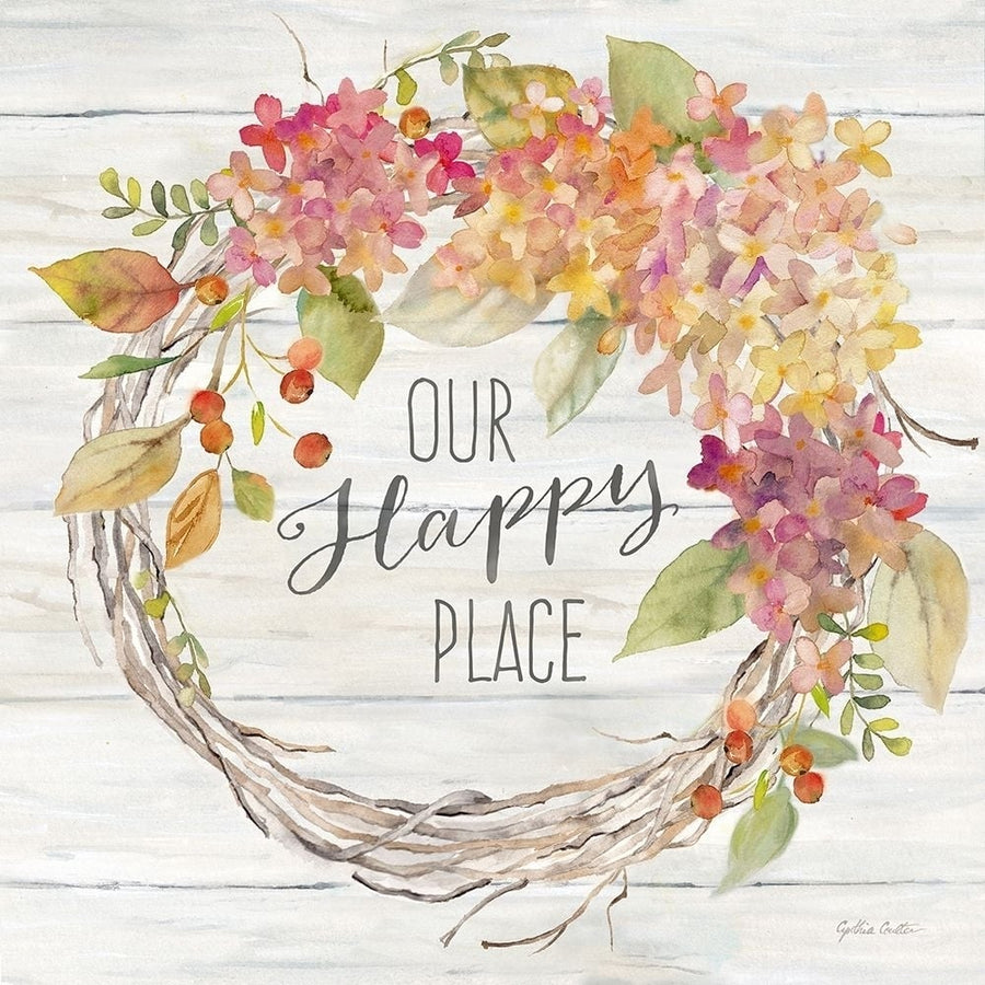 Farmhouse Hydrangea Wreath Spice II Happy Place Poster Print by Cynthia Coulter-VARPDXRB13562CC Image 1