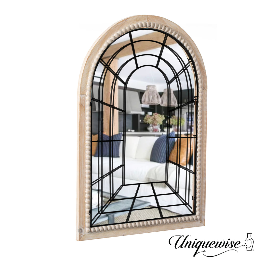 Arched Large 39.37 x 27.56 in Rustic Window Metal Mirror, Windowpane Shaped Decoration Farmhouse Big Wall Mounted Image 4
