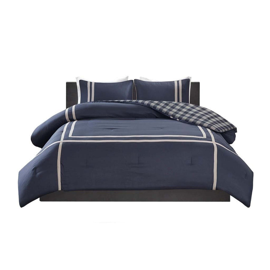 Gracie Mills Jacobs Navy Reversible Comforter Set with Buffalo Check Pattern - GRACE-12040 Image 1