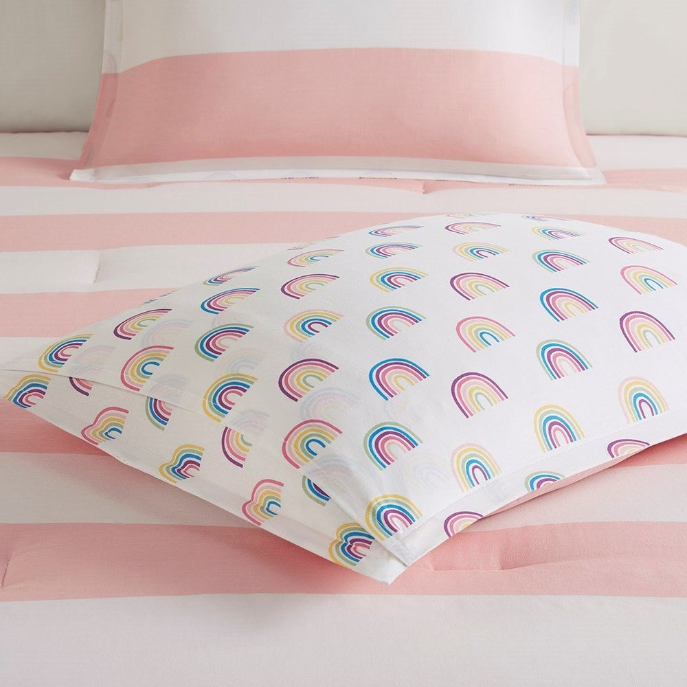 Gracie Mills Orson Cotton Cabana Stripe Reversible Comforter Set with Rainbow Print - GRACE-15014 Image 2