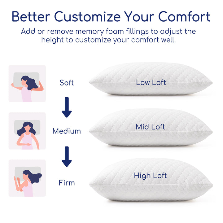 Shredded Memory Foam Adjustable Bed Pillows Extra Comfy Cooling Pillows Set of 2 Image 7