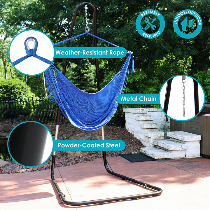 Sunnydaze Extra Large Hammock Chair with Adjustable Steel Stand - Blue Image 4