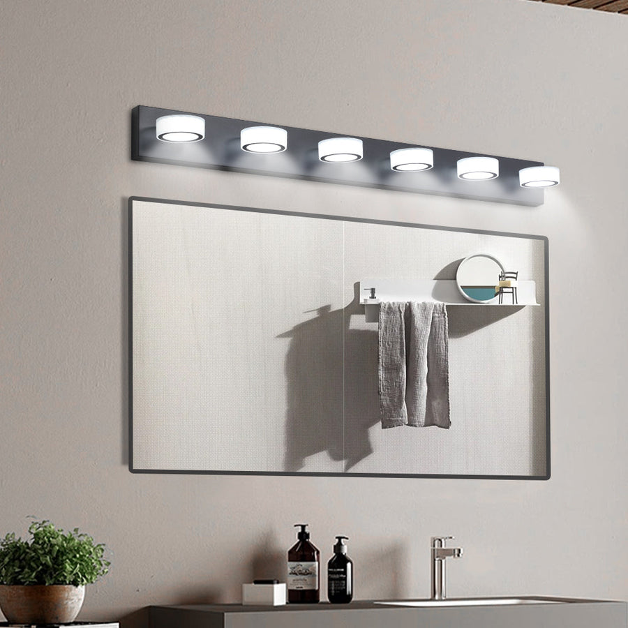 ExBrite LED Modern Black 6-Light Vanity Lights Fixtures Over Mirror Bath Wall Lighting Image 1
