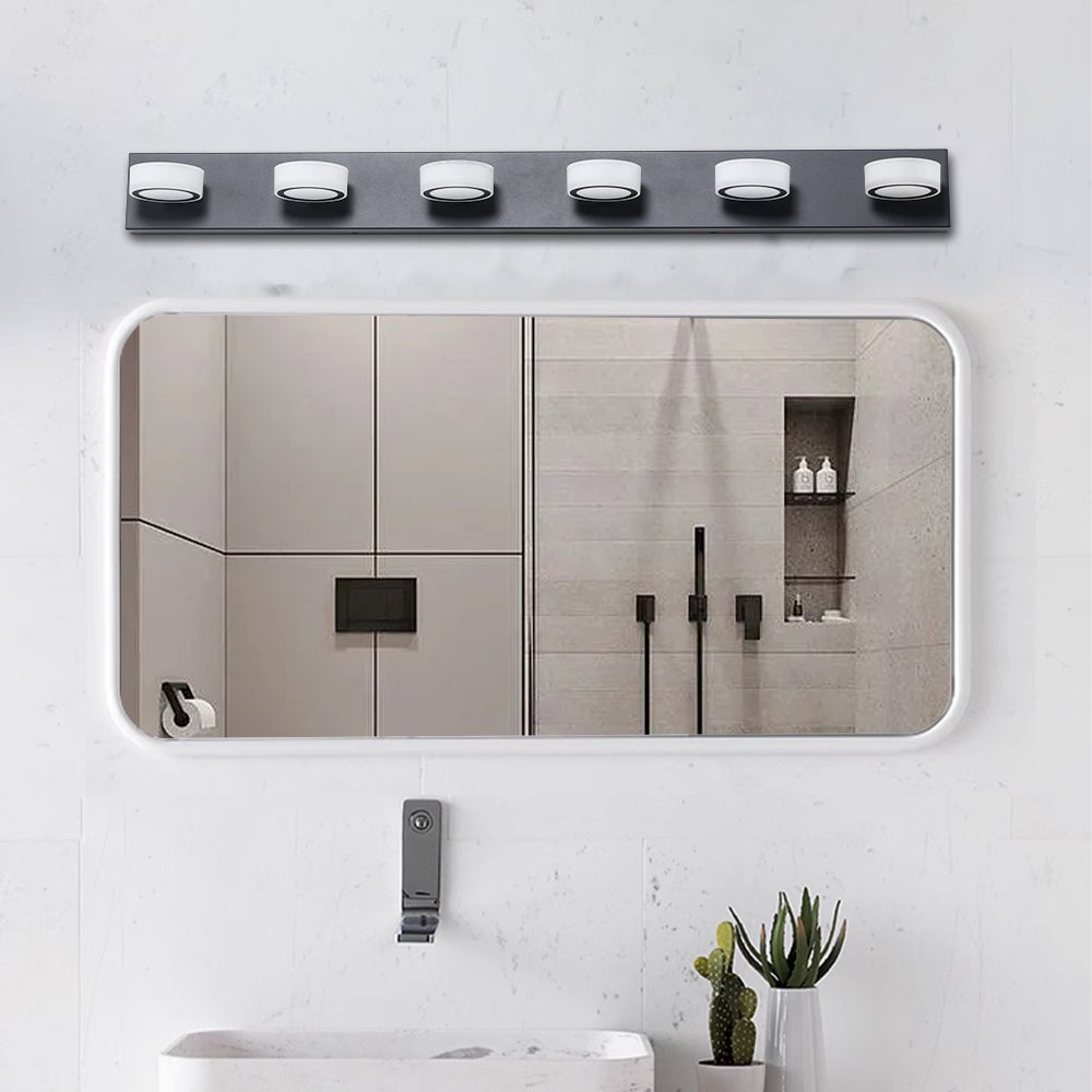 ExBrite LED Modern Black 6-Light Vanity Lights Fixtures Over Mirror Bath Wall Lighting Image 2