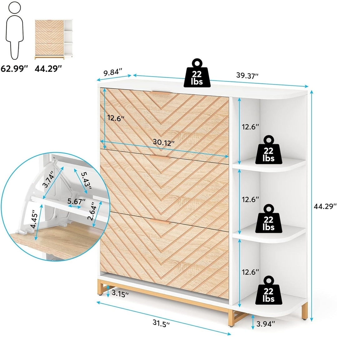 Tribesigns Modern Shoe Cabinet with 3 Filp Drawers, Freestanding Wood Shoe Storage Rack, White and Wood Color Image 5