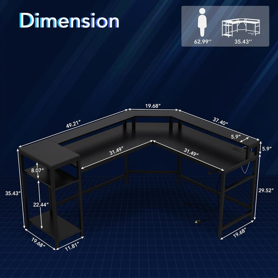 Tribesigns L-Shaped Gaming Desk with Power Outlets, LED Light Computer Desk with Storage Shelf Image 6