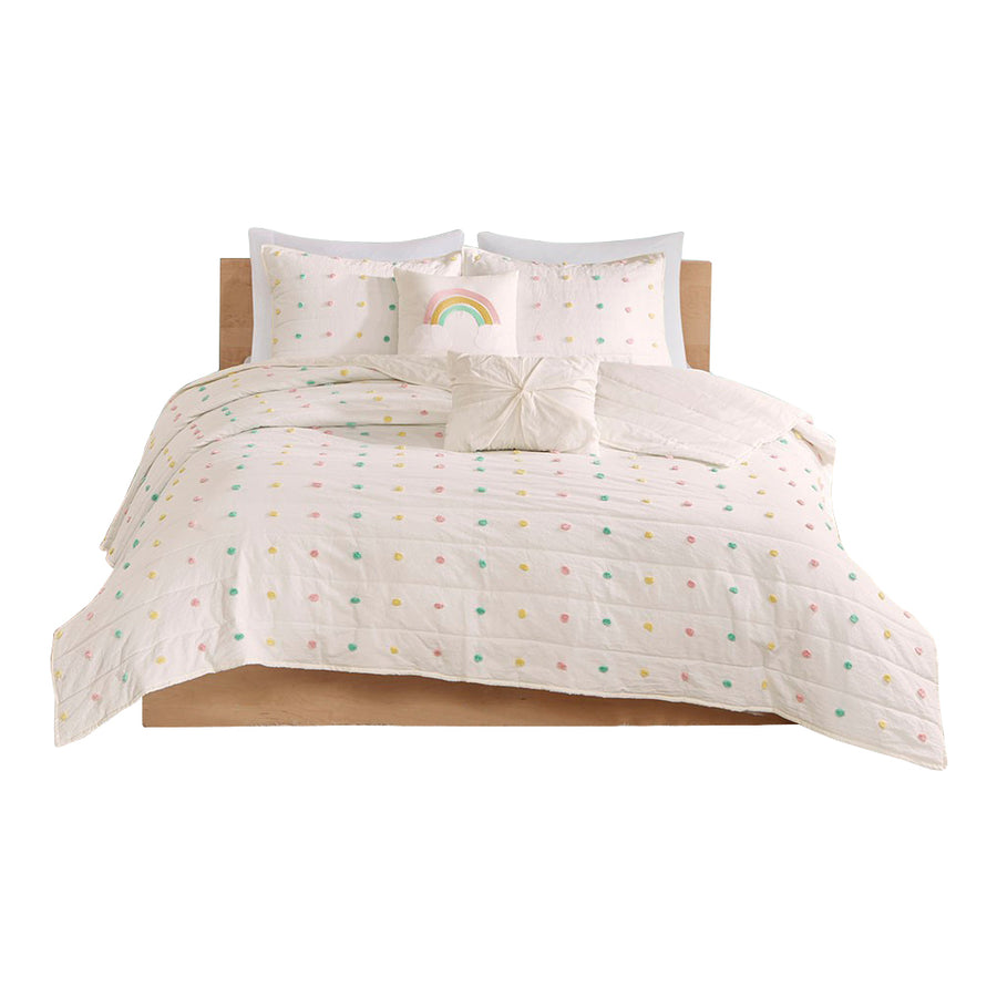 Gracie Mills Caius Pom Pom Cotton Jacquard Quilt Set with Throw Pillows - GRACE-11259 Image 1