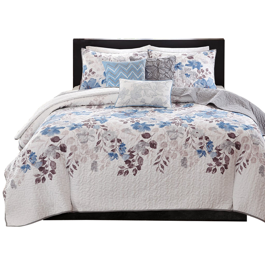 Gracie Mills Ezekiel Tranquil Blossoms 6-Piece Printed Quilt Set with Throw Pillows - GRACE-3147 Image 1