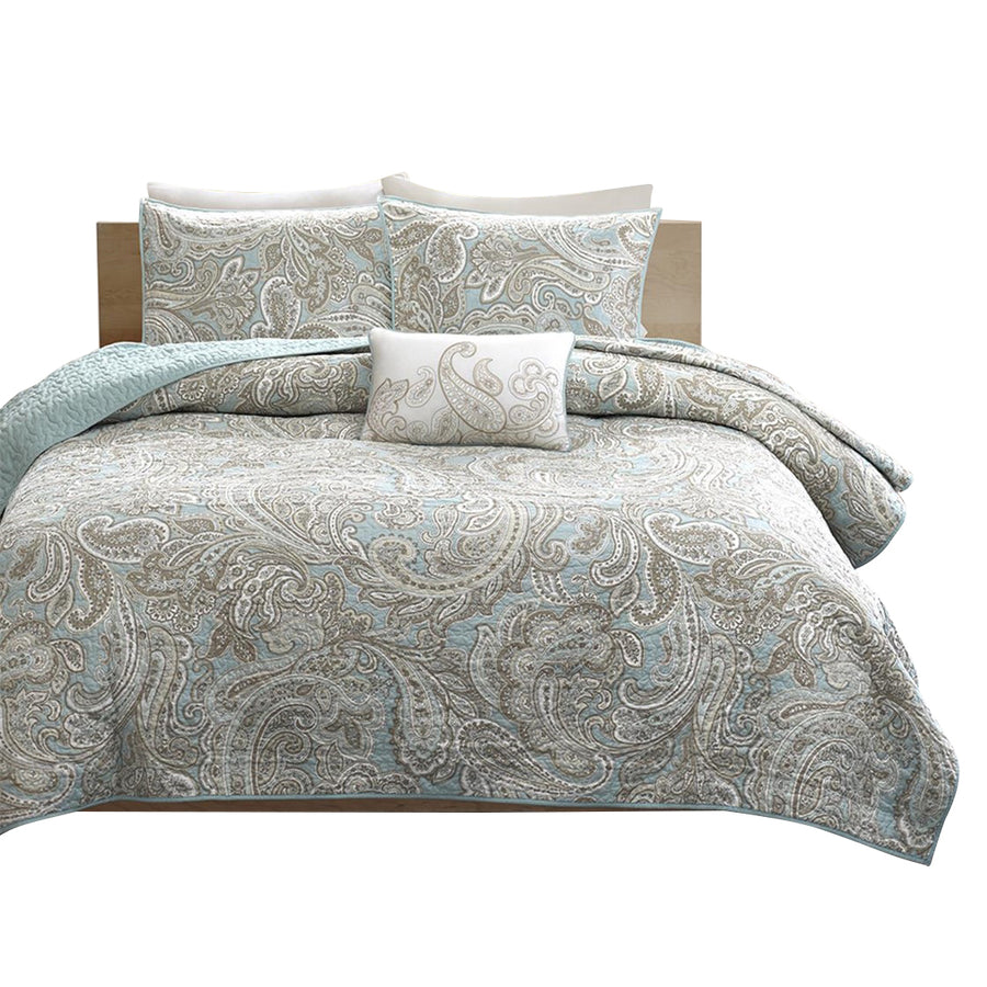 Gracie Mills Vicky 4-Piece Paisley Cotton Percale Quilt Set with Throw Pillow - GRACE-5989 Image 1