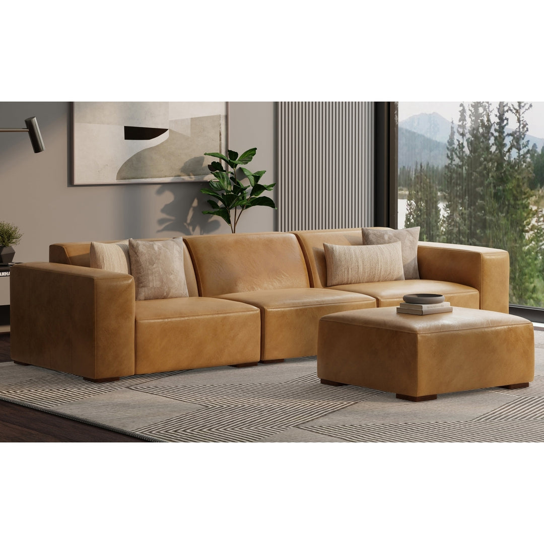 Rex 3 Seater Sofa and Ottoman in Genuine Leather Image 3