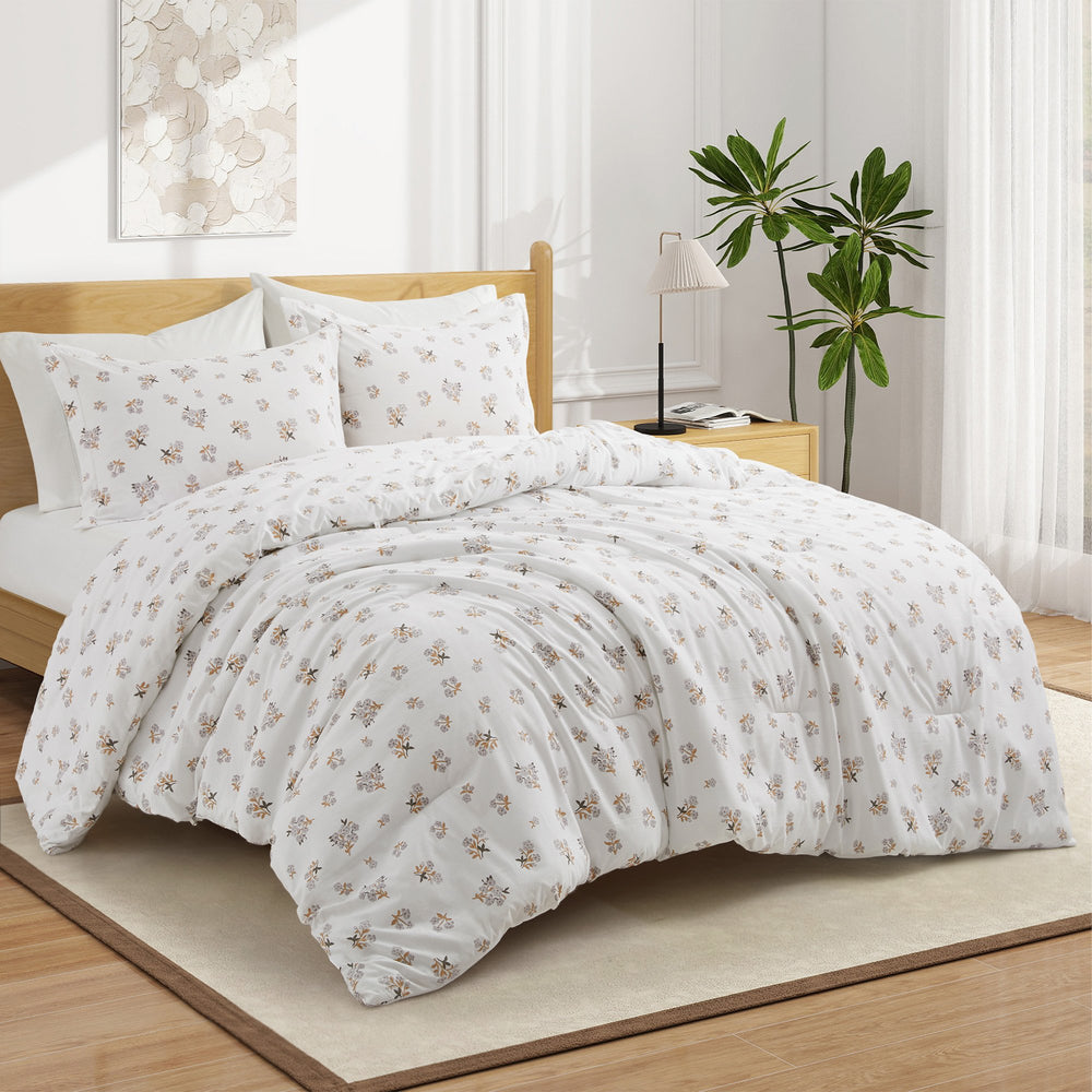2 or 3 Pieces Soft Botanical Floral Comforter with Pillow Sham, Cozy Bedding Comforter Sets Image 2