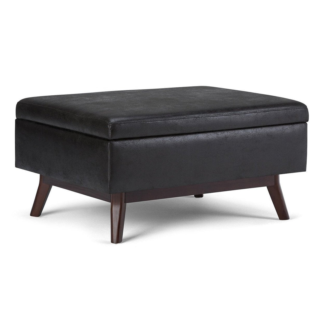 Owen Small Coffee Table Ottoman in Distressed Vegan Leather Image 1
