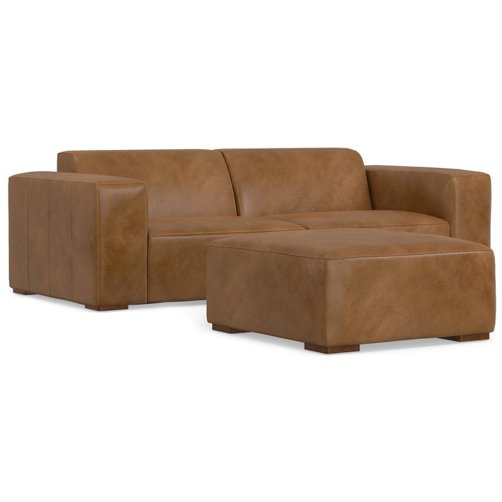 Rex 2 Seater Sofa and Ottoman in Genuine Leather Image 2