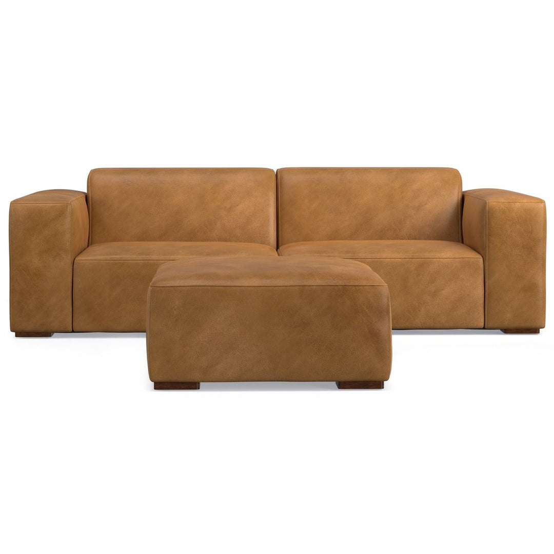 Rex 2 Seater Sofa and Ottoman in Genuine Leather Image 4
