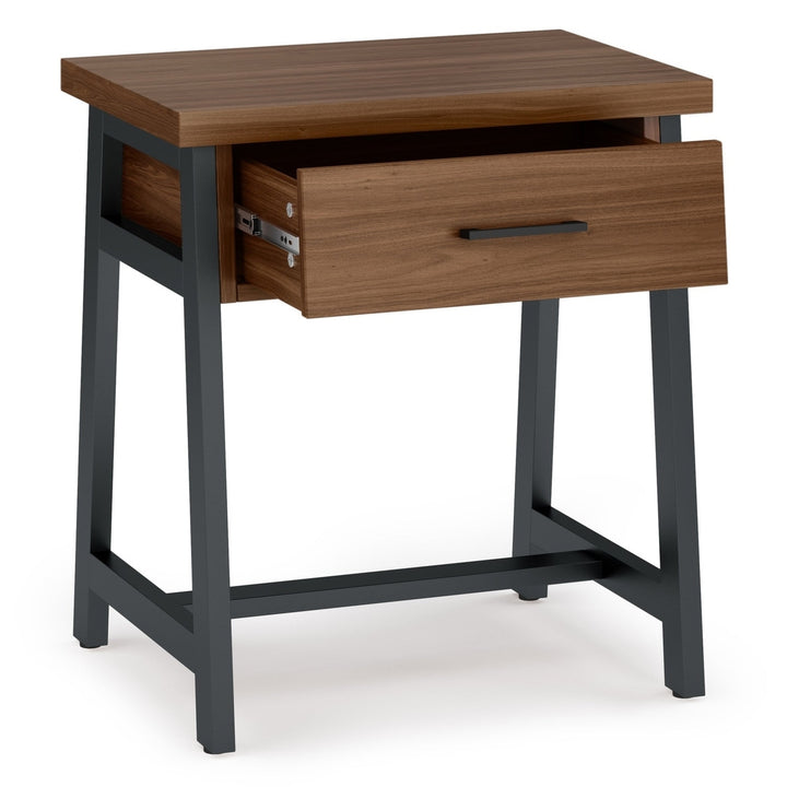 Sawhorse Solid Walnut Veneer and Metal Bedside Table Image 6