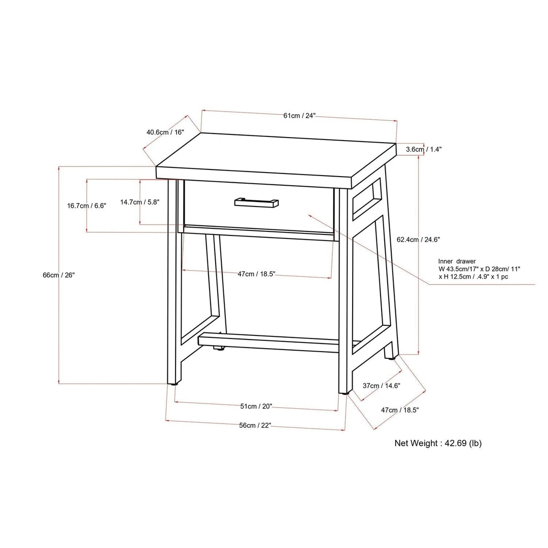 Sawhorse Solid Walnut Veneer and Metal Bedside Table Image 9