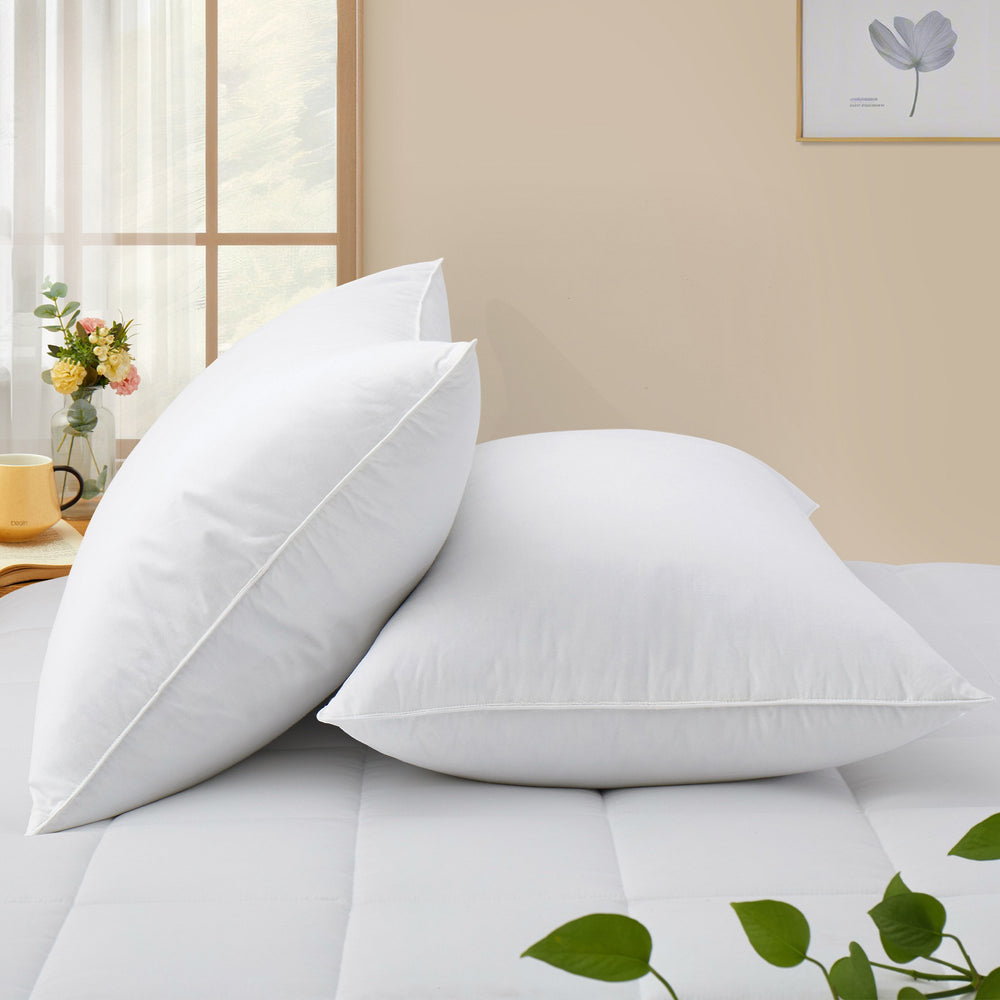 2 Pack White Goose Feather Bed Pillows with Breathable Cotton Cover Medium Firm Soft Support Pillow Image 2