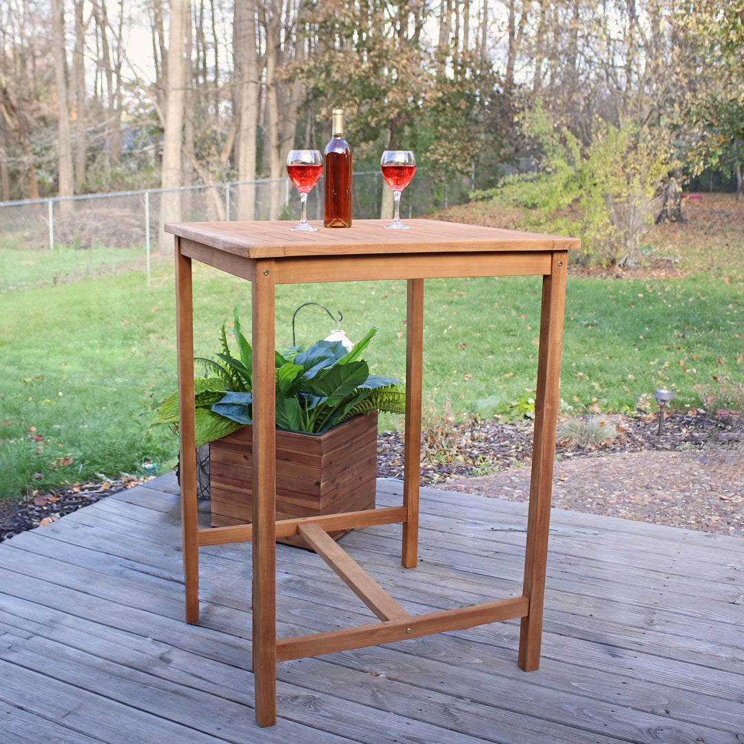 Sunnydaze 31" Square Teak Wood Outdoor Bar Table Image 2