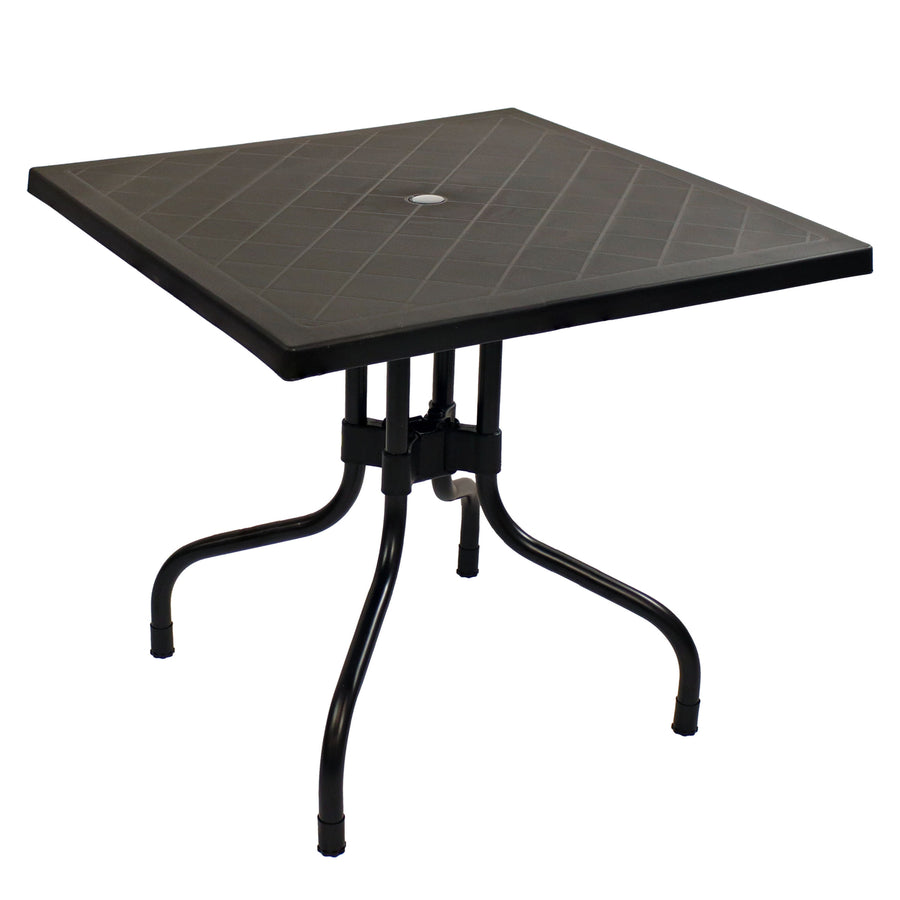 Sunnydaze Square Plastic Top Outdoor Dining Table with Iron Legs - Black Image 1