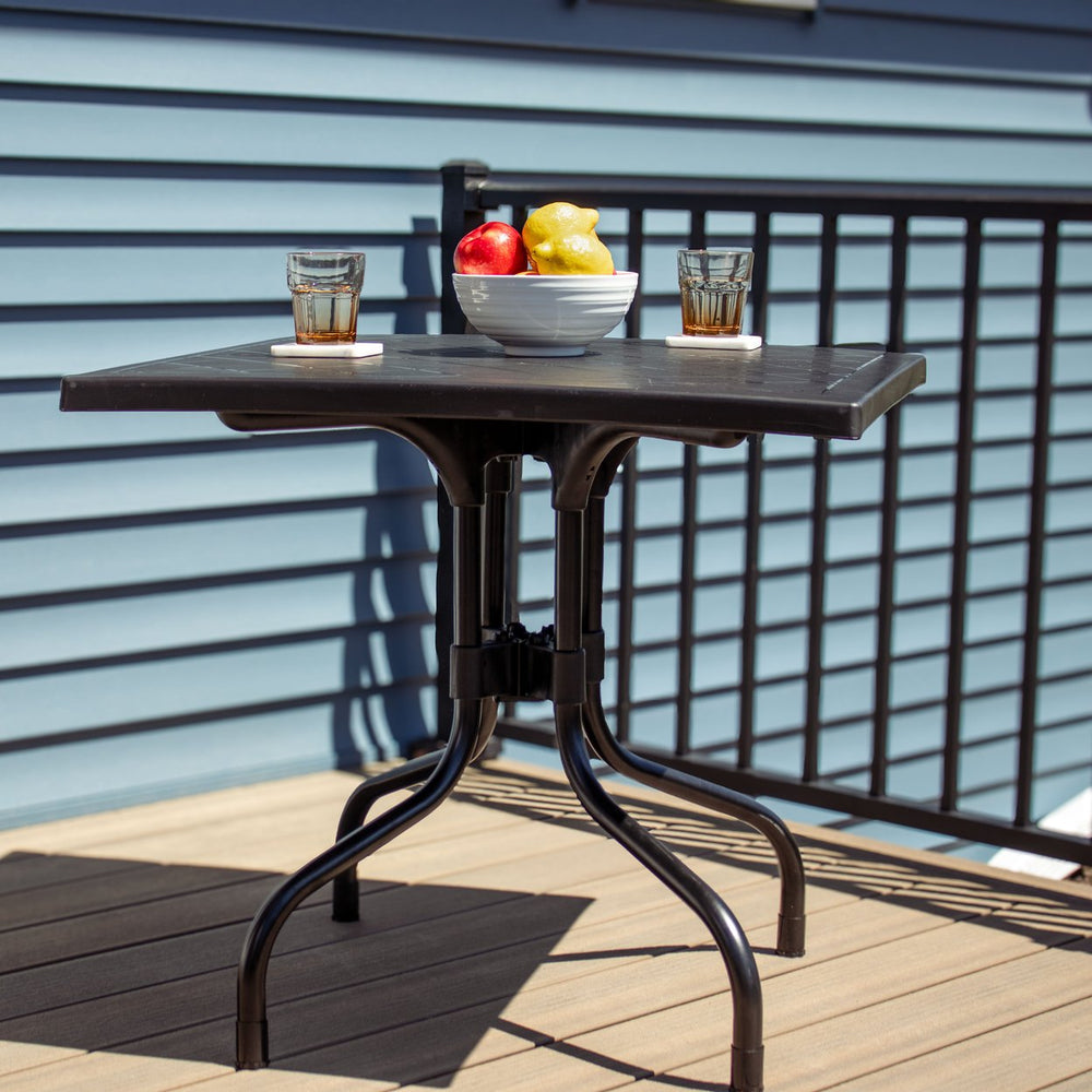 Sunnydaze Square Plastic Top Outdoor Dining Table with Iron Legs - Black Image 2