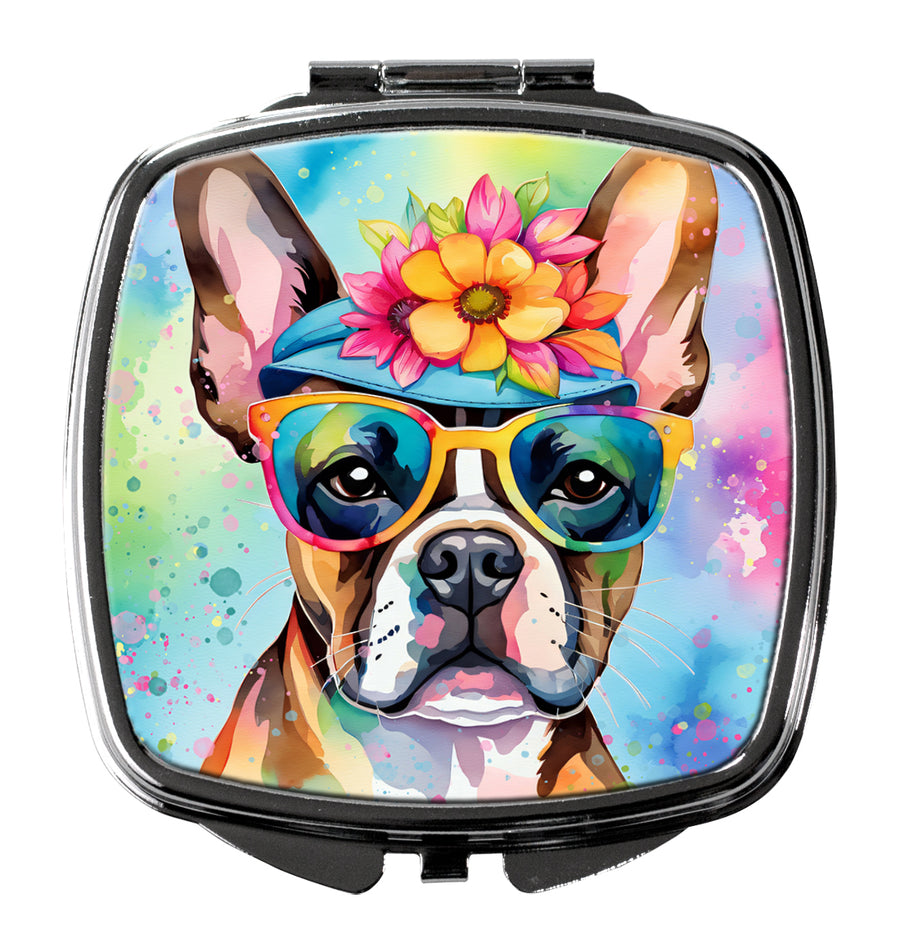 Boston Terrier Hippie Dawg Compact Mirror Image 1
