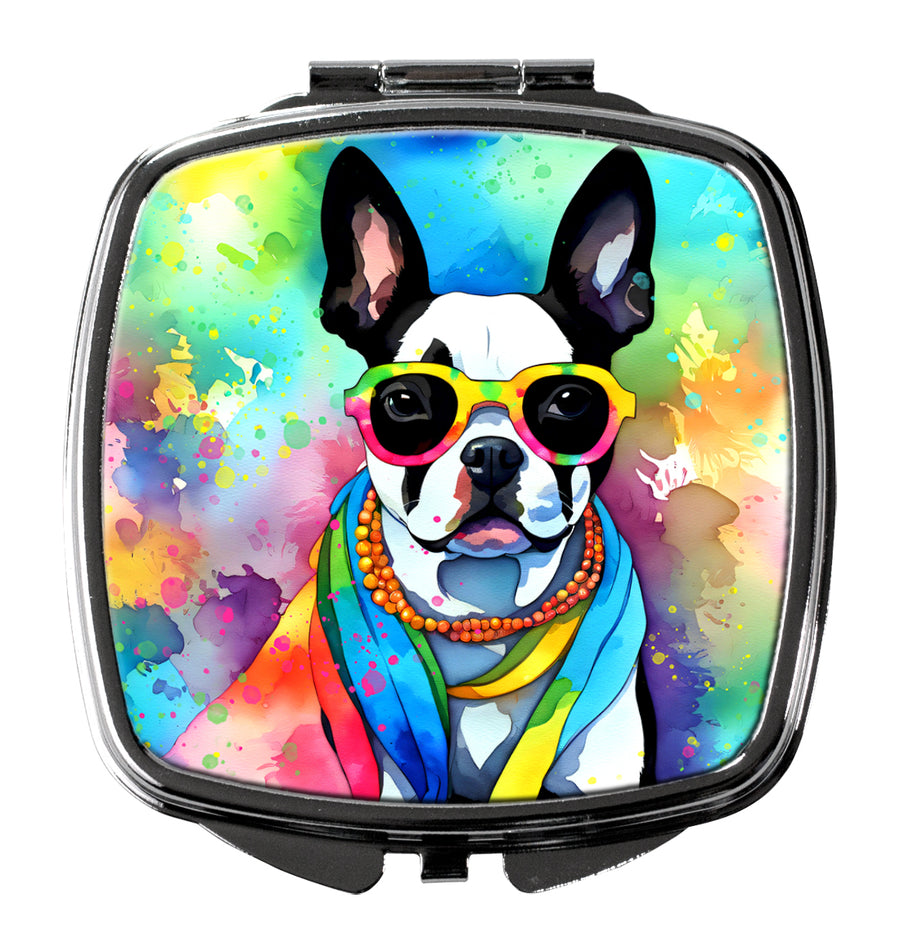 Boston Terrier Hippie Dawg Compact Mirror Image 1