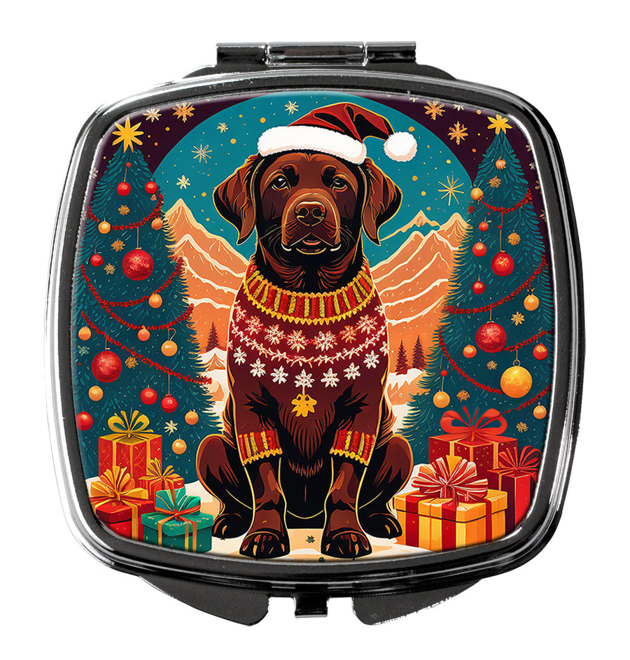 Chocolate Labrador Retriever Christmas Compact Mirror Image 1