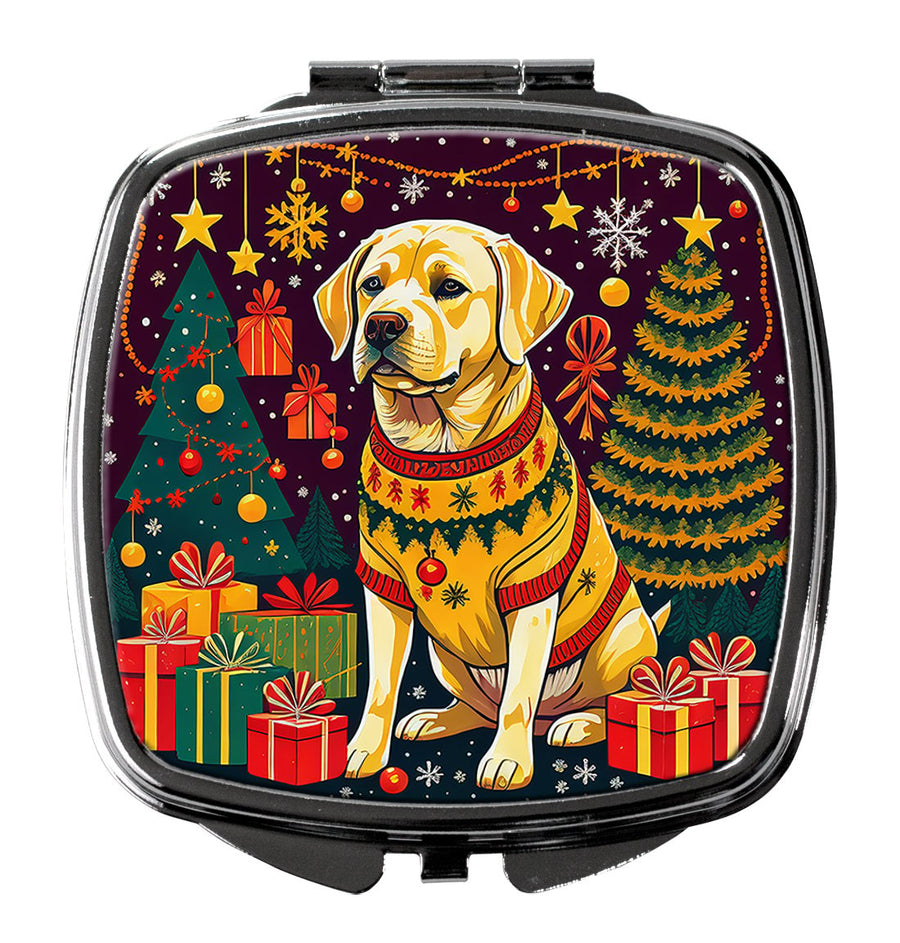 Yellow Labrador Retriever Christmas Compact Mirror Image 1