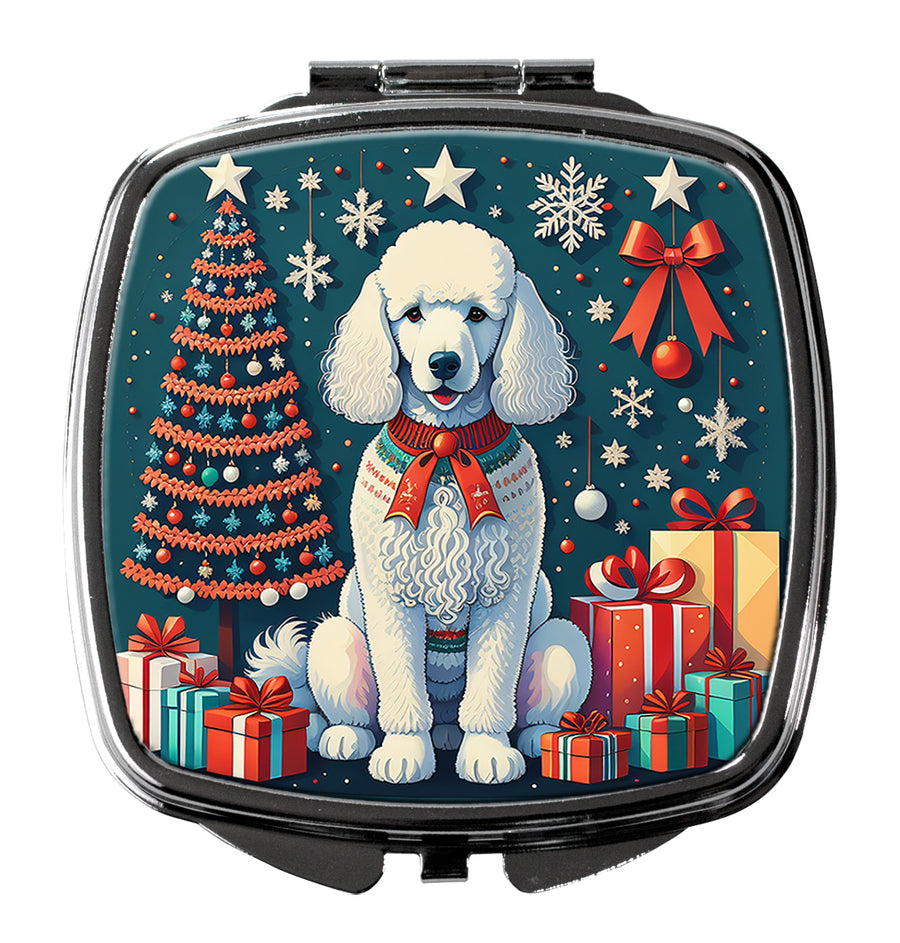 White Poodle Christmas Compact Mirror Image 1
