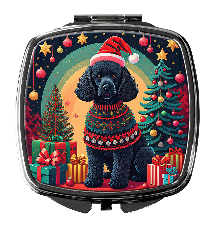 Black Poodle Christmas Compact Mirror Image 1