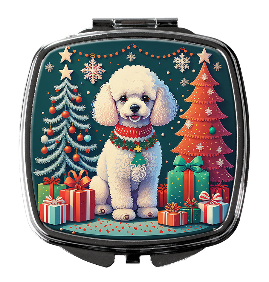 White Toy Poodle Christmas Compact Mirror Image 1