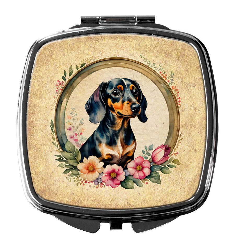 Dachshund and Flowers Compact Mirror Image 1
