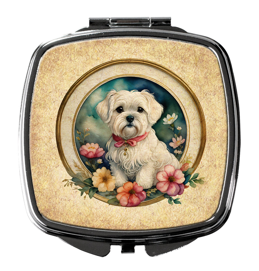 Maltese and Flowers Compact Mirror Image 1
