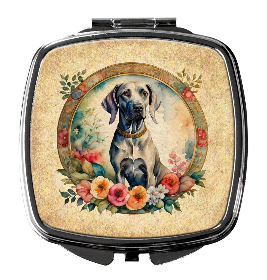 Weimaraner and Flowers Compact Mirror Image 1