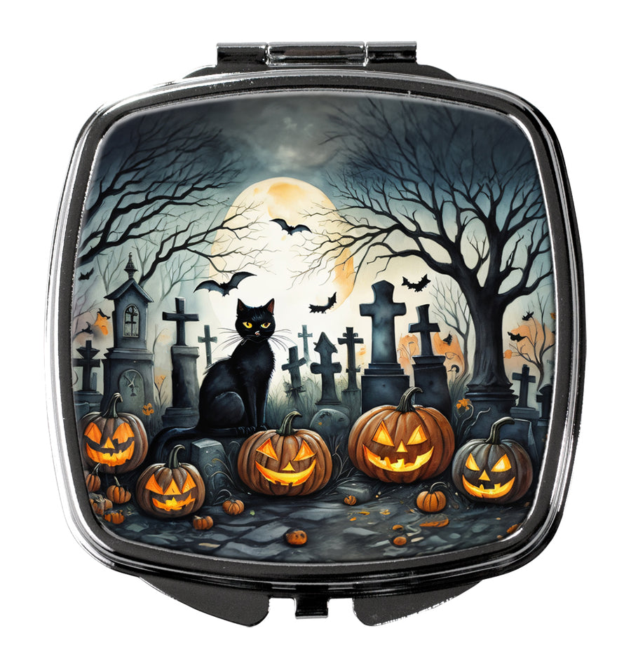 Black Cat Spooky Halloween Compact Mirror Image 1