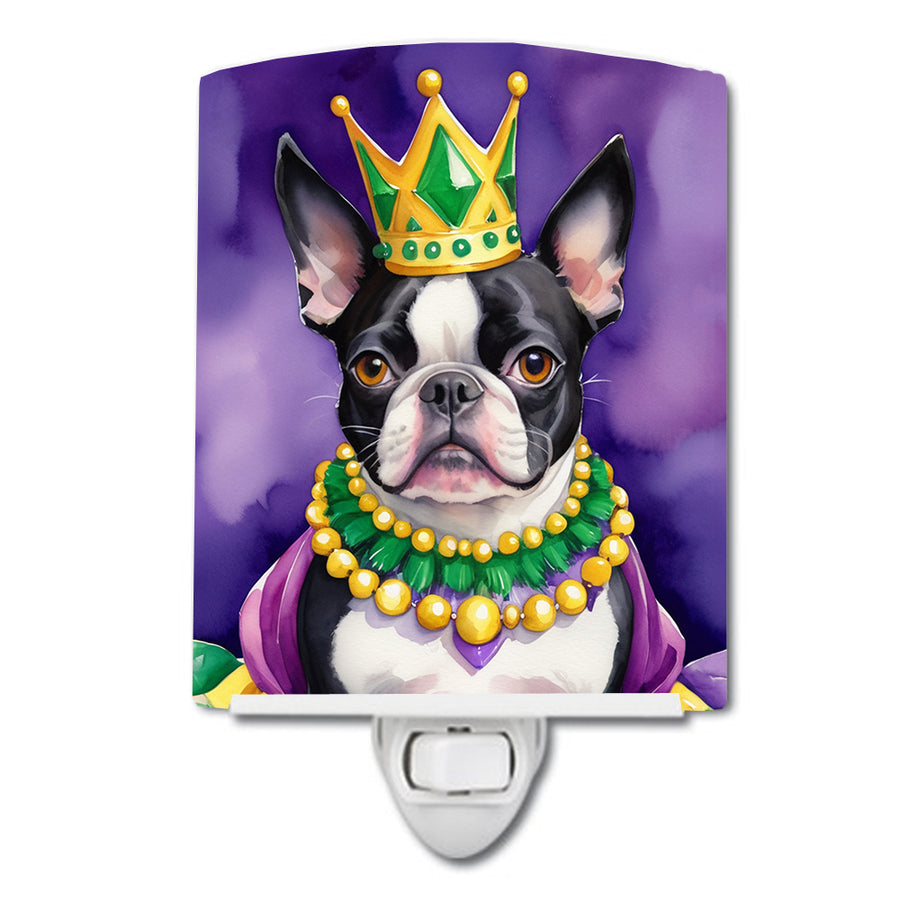 Boston Terrier King of Mardi Gras Ceramic Night Light Image 1